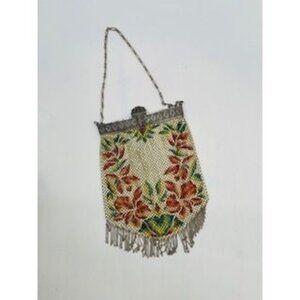 Antique 1920's Enameled Mesh Bag Purse with fringe